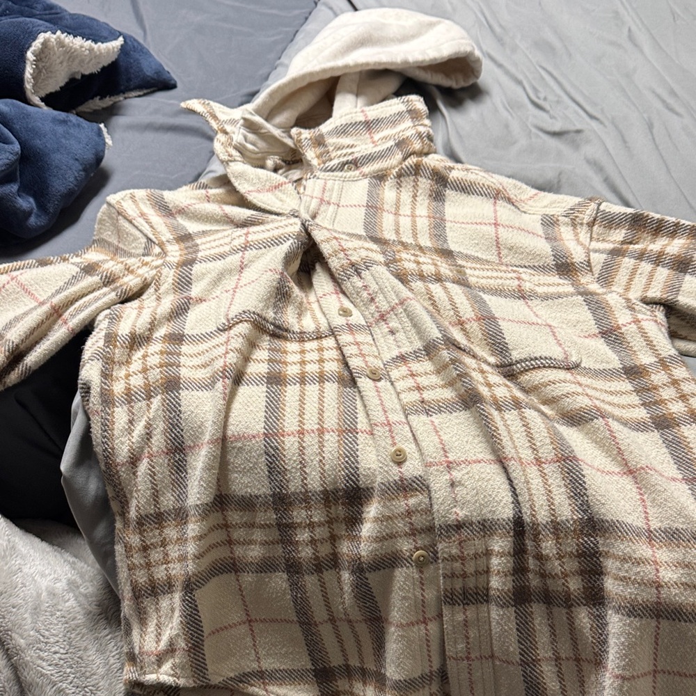American Eagle by Payless Cream and Brown Plaid Jacket